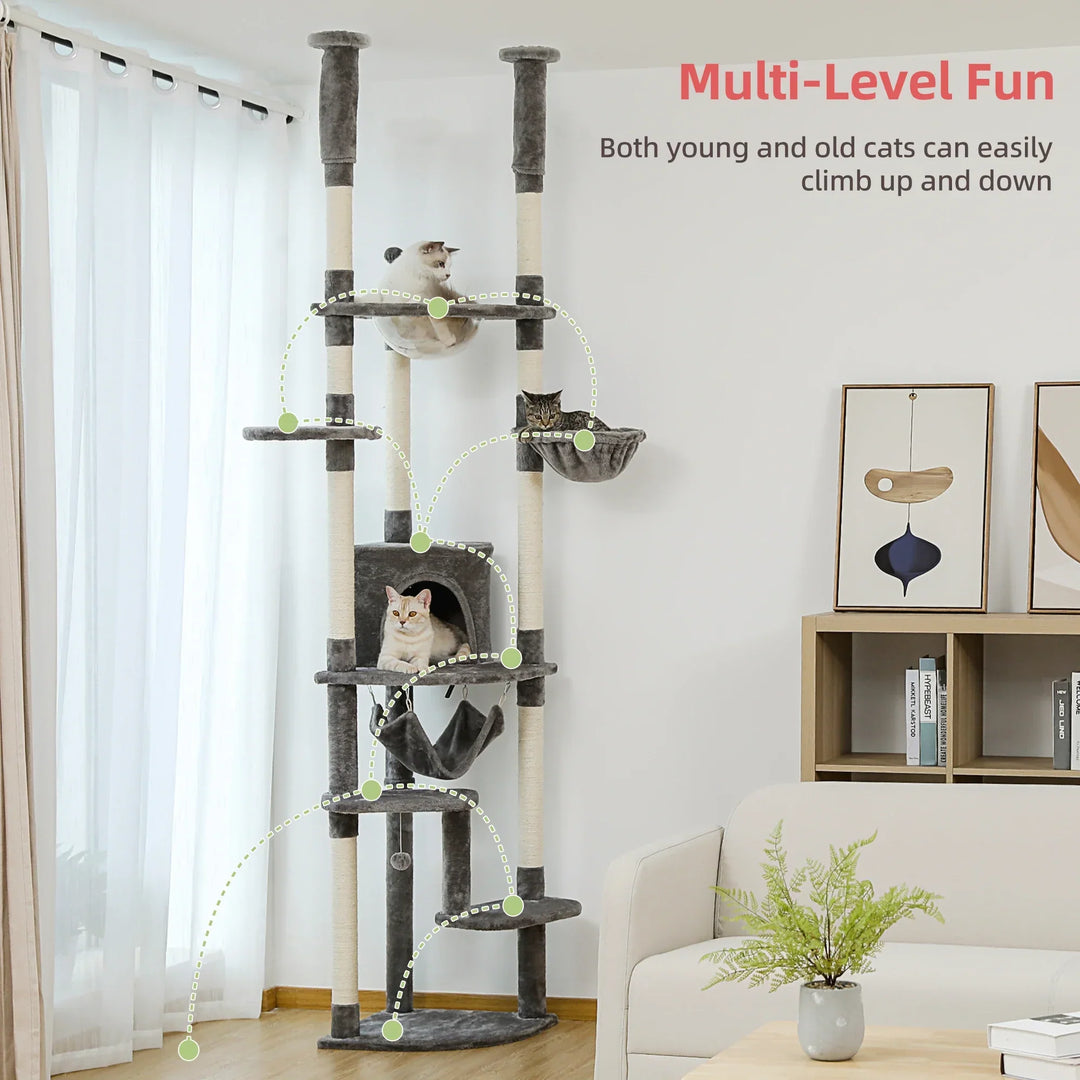 ÉCLIPSE™ — Eleganter XXL Katzenbaum mit Boden-Decken-Spannsystem
