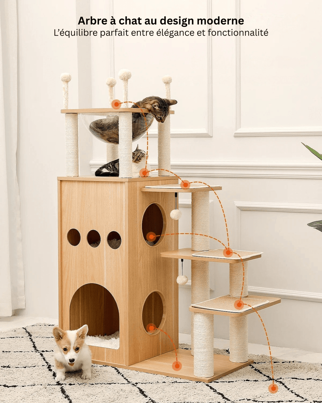 PRISME™ — Design-kratzbaum aus Holz mit Höhle & Plattformen