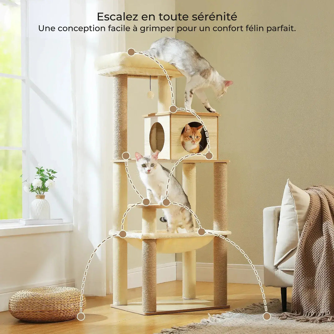 ORÉE™ — Katzenbaum aus Naturholz im Design mit Höhle & Hängematte | Stabil & Elegant