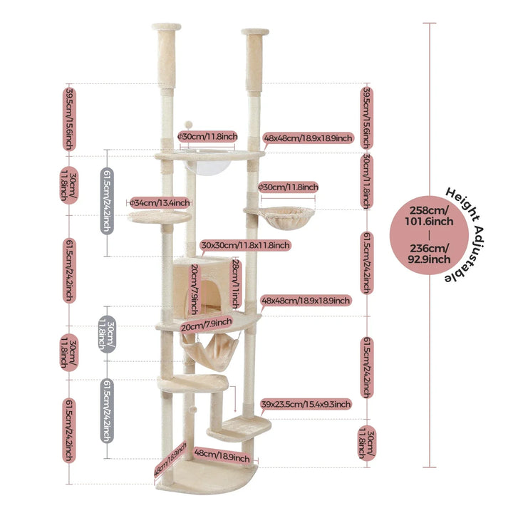 ÉCLIPSE™ — Eleganter XXL Katzenbaum mit Boden-Decken-Spannsystem