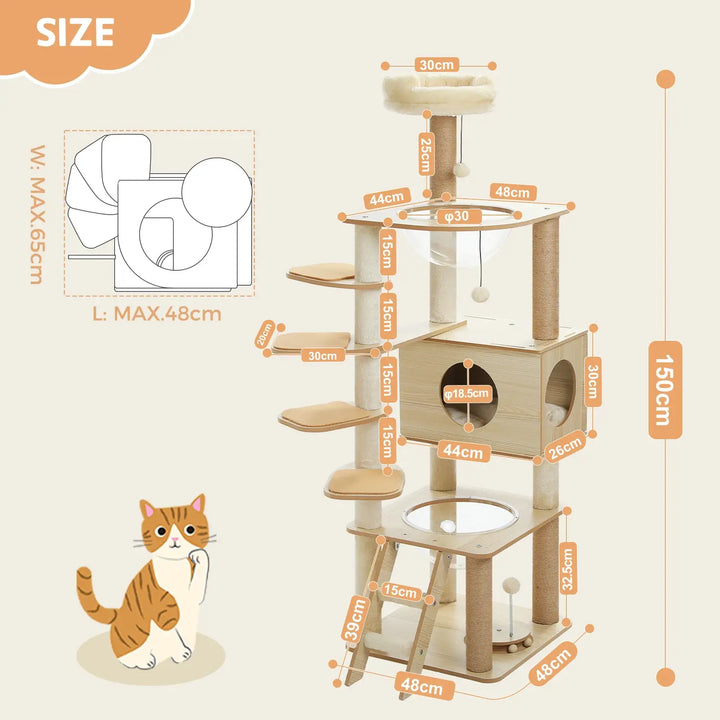 CORTEX™ — XXL Katzenbaum aus Naturholz mit Höhle & Plattformen