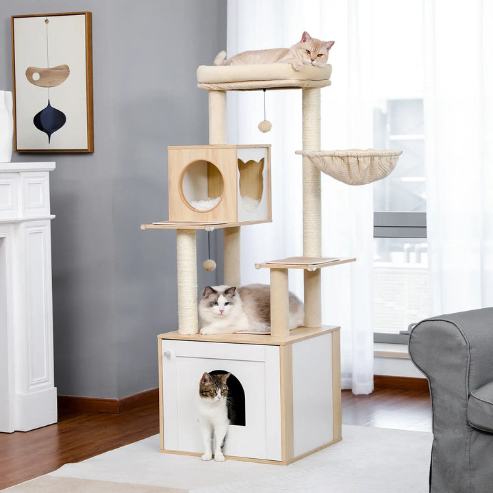 AXIS™ — Moderner Katzenbaum aus Holz mit Höhle & Hängematte, stabil & elegant