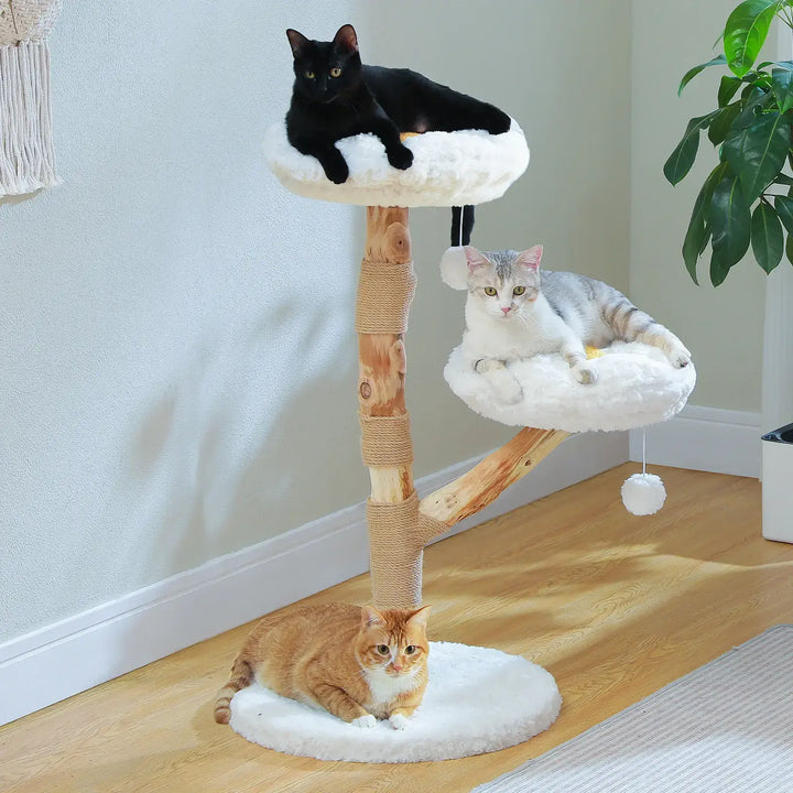 CORTEX™ — Katzenbaum Naturholz mit Blumen-Plattformen & Sisal-Kratzbaum