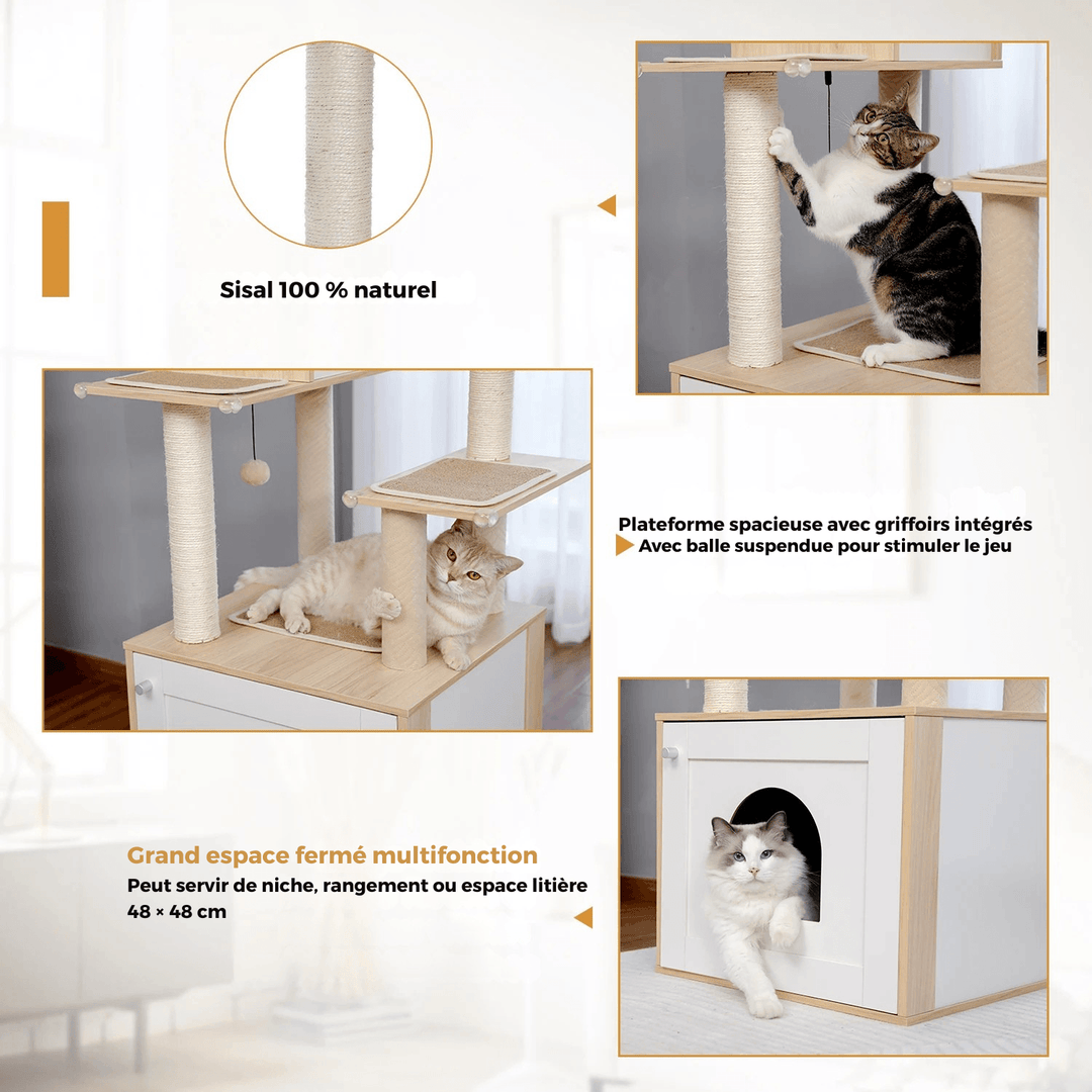 AXIS™ — Moderner Katzenbaum aus Holz mit Höhle & Hängematte, stabil & elegant