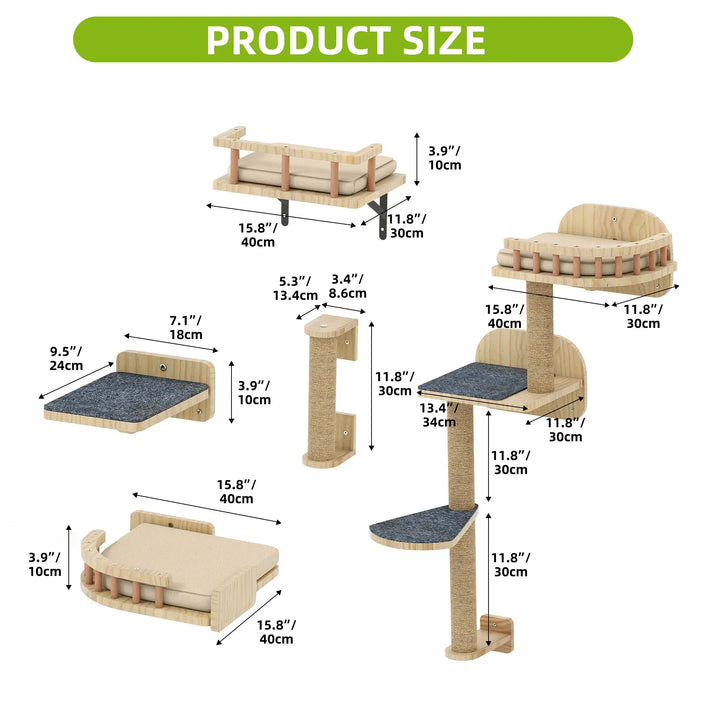 FACETTE™ — Katzen-Wandparcours aus Holz im Design-Stil | Premium Wand-kratzbaum