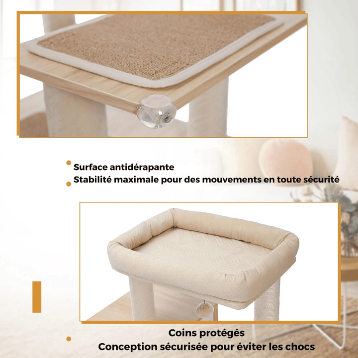 AXIS™ — Moderner Katzenbaum aus Holz mit Höhle & Hängematte, stabil & elegant