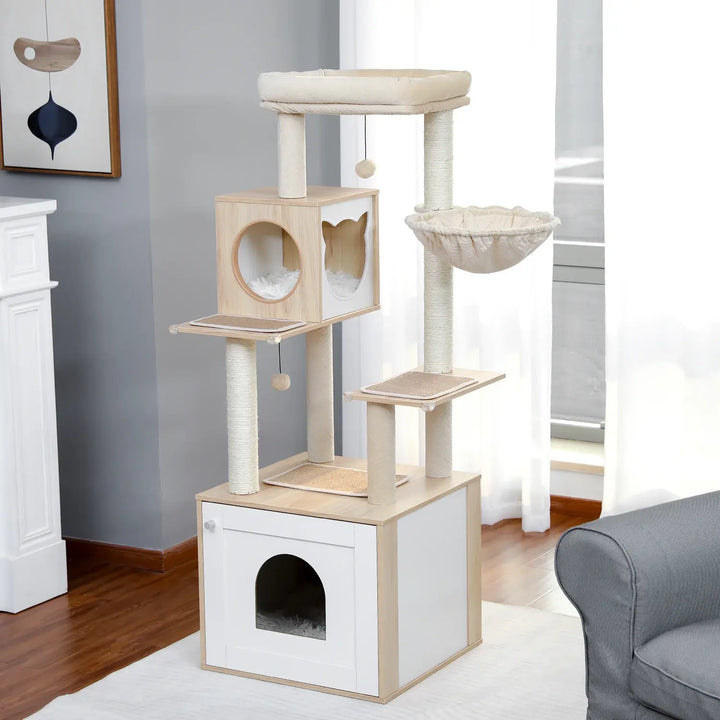 AXIS™ — Moderner Katzenbaum aus Holz mit Höhle & Hängematte, stabil & elegant