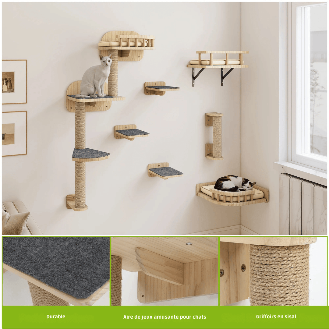 FACETTE™ — Katzen-Wandparcours aus Holz im Design-Stil | Premium Wand-kratzbaum