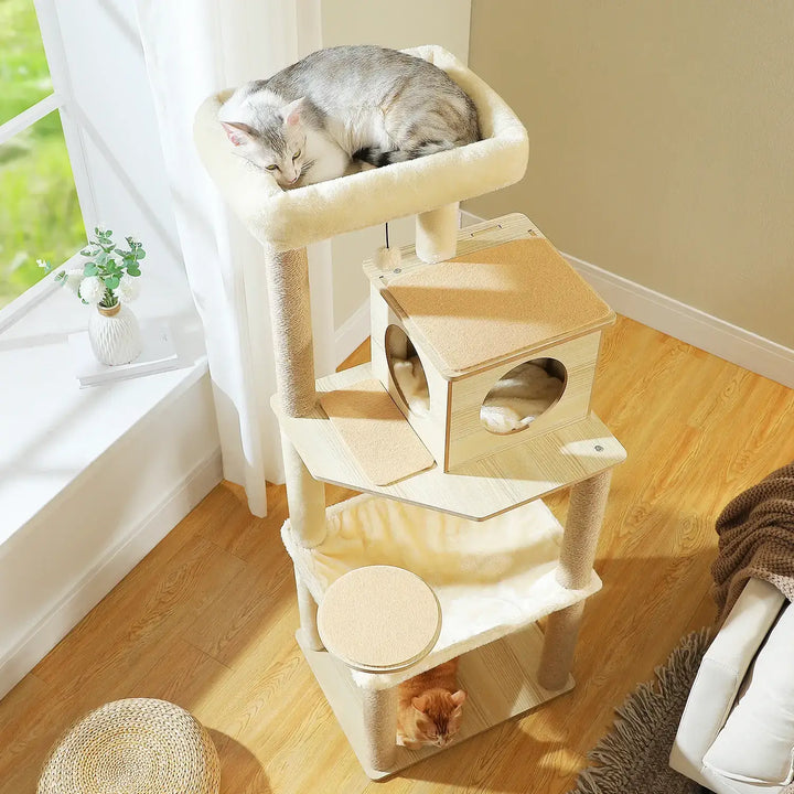 ORÉE™ — Katzenbaum aus Naturholz im Design mit Höhle & Hängematte | Stabil & Elegant