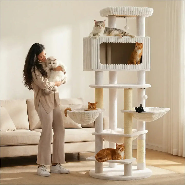 NOVA™ — XXL Katzenbaum 213 cm, mehrstöckig mit Hängematten & Schlafhöhle