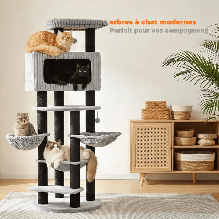 NOVA™ — XXL Katzenbaum 213 cm, mehrstöckig mit Hängematten & Schlafhöhle