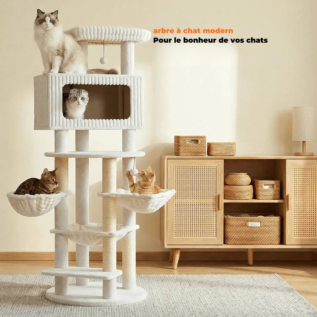 NOVA™ — XXL Katzenbaum 213 cm, mehrstöckig mit Hängematten & Schlafhöhle
