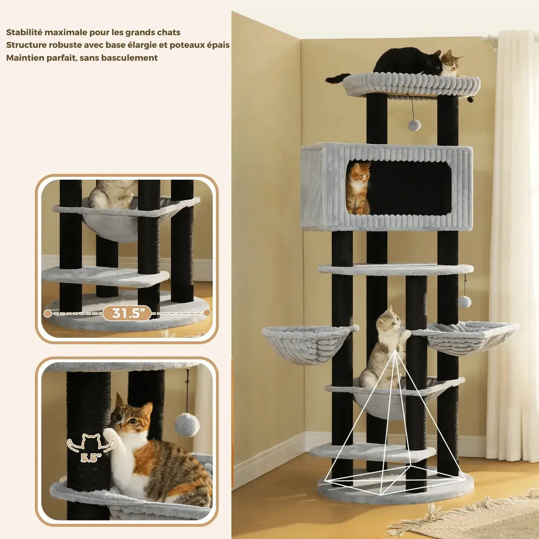 NOVA™ — XXL Katzenbaum 213 cm, mehrstöckig mit Hängematten & Schlafhöhle
