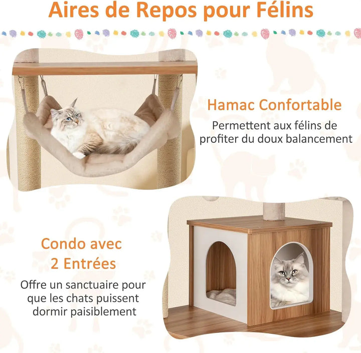 ORÉE™ — Katzenbaum aus Naturholz im Design mit Höhle & Hängematte | Stabil & Elegant