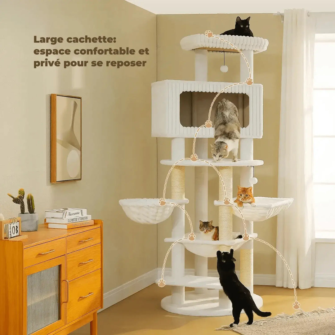 NOVA™ — XXL Katzenbaum 213 cm, mehrstöckig mit Hängematten & Schlafhöhle