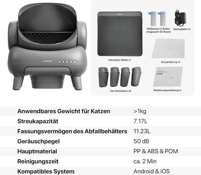 Automatische Katzentoilette mit Schaufel, Filter & Bedienungsanleitung